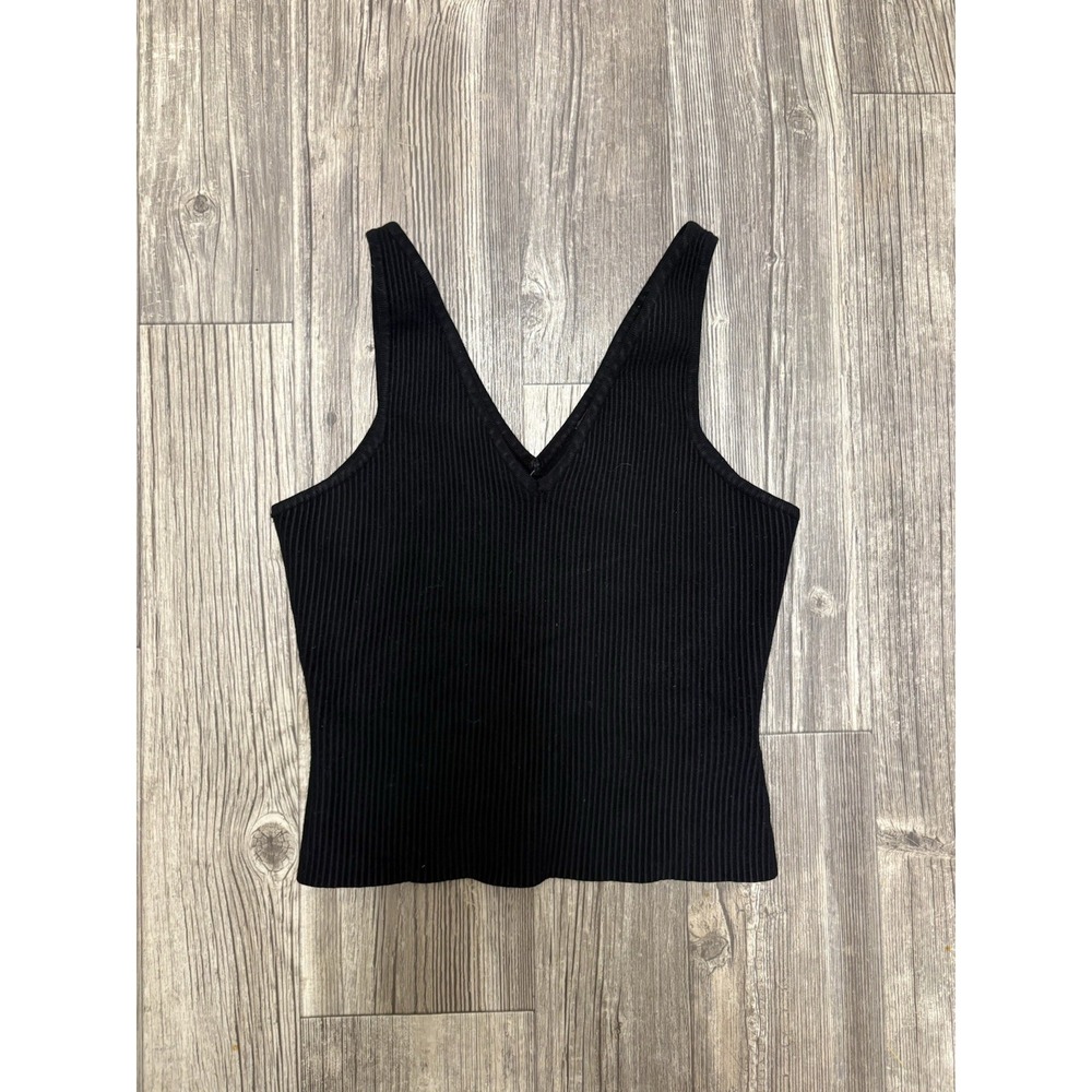 House of Harlow 1960 Tank Top Women's M Black Ribbed Cross Back Crop Minimalist